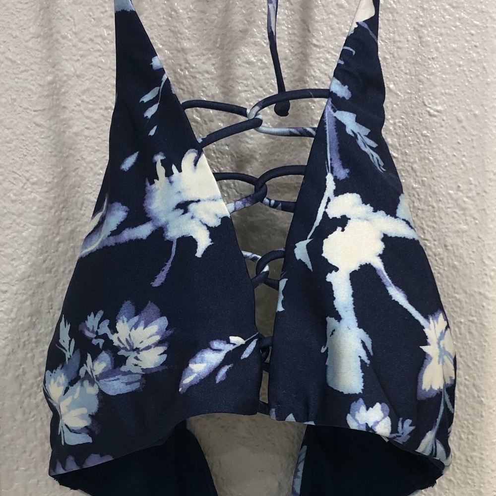 Athleta Navy Blue Floral Halter Swim Top